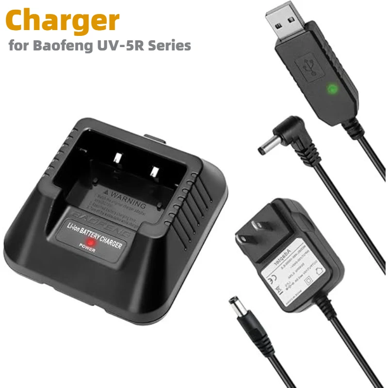 Baofeng UV-5R BF-F8HP Charger Base Kit 100V-240V AC Wall Charger for Baofeng UV-5R Series Ham Two-Way Radio Walkie Talkie