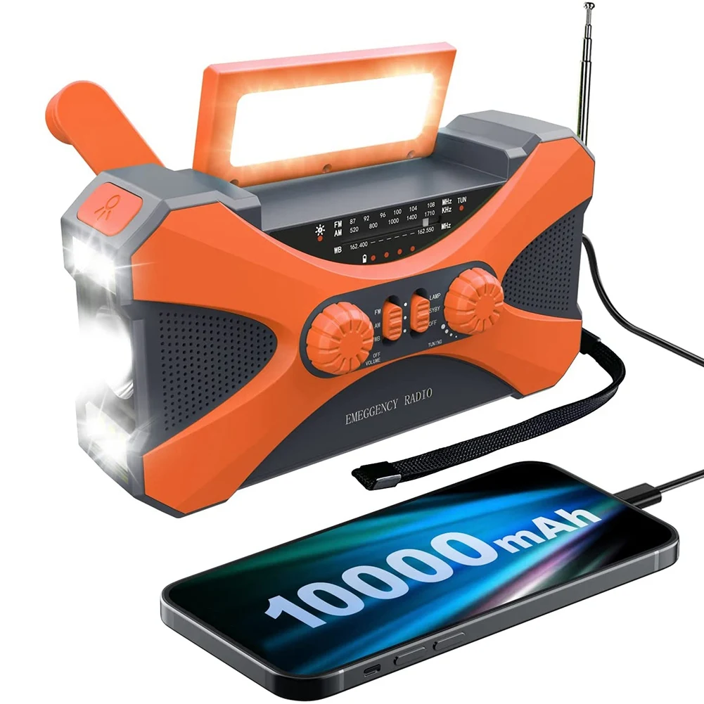 SPECIAL OFFER~10000MAh Emergency Radio, Solar Hand Crank Radio, Portable Radio with Phone Charger, LED Flashlight Orange