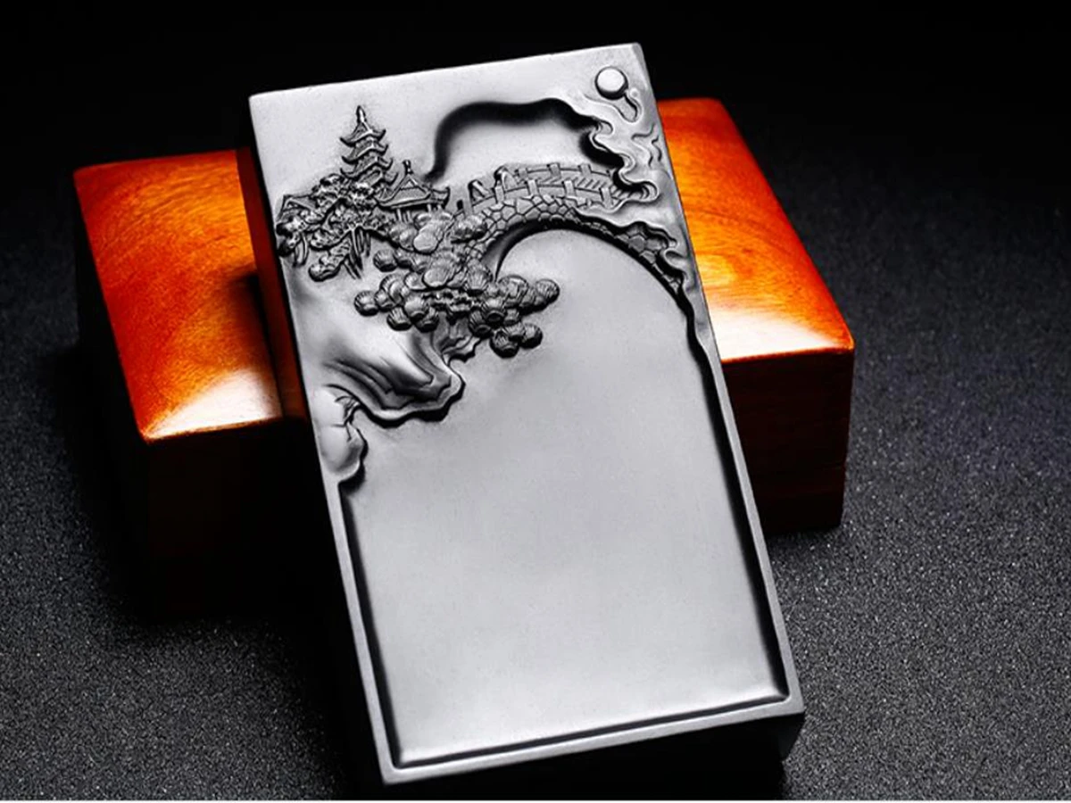 She Ink Stone Rectangle Hand Carved Inkstone Calligraphy Painting Brush Tool Wooden Box Packaging