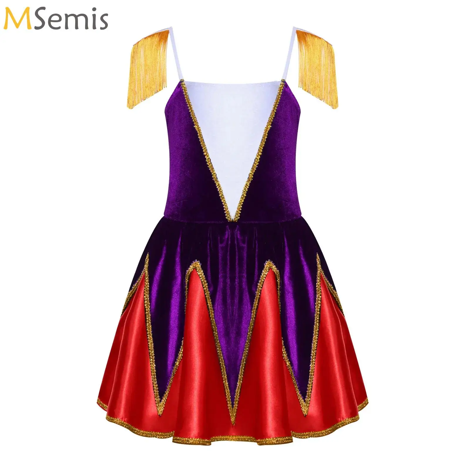 

Kids Girls Honour Guard Costume Circus Ringmaster Director Dress Up Cosplay Costumes Drum Band Chorus Velvet Gold Tassel Dress