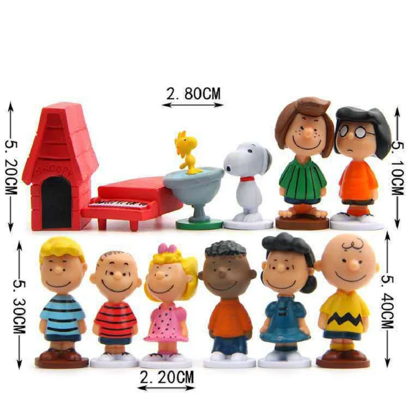 12PCS Japan Cartoon Peanuts Snoopy Charlie Sally Woodstock Mini Figure Model Toys Miniature Cake People Collection Props