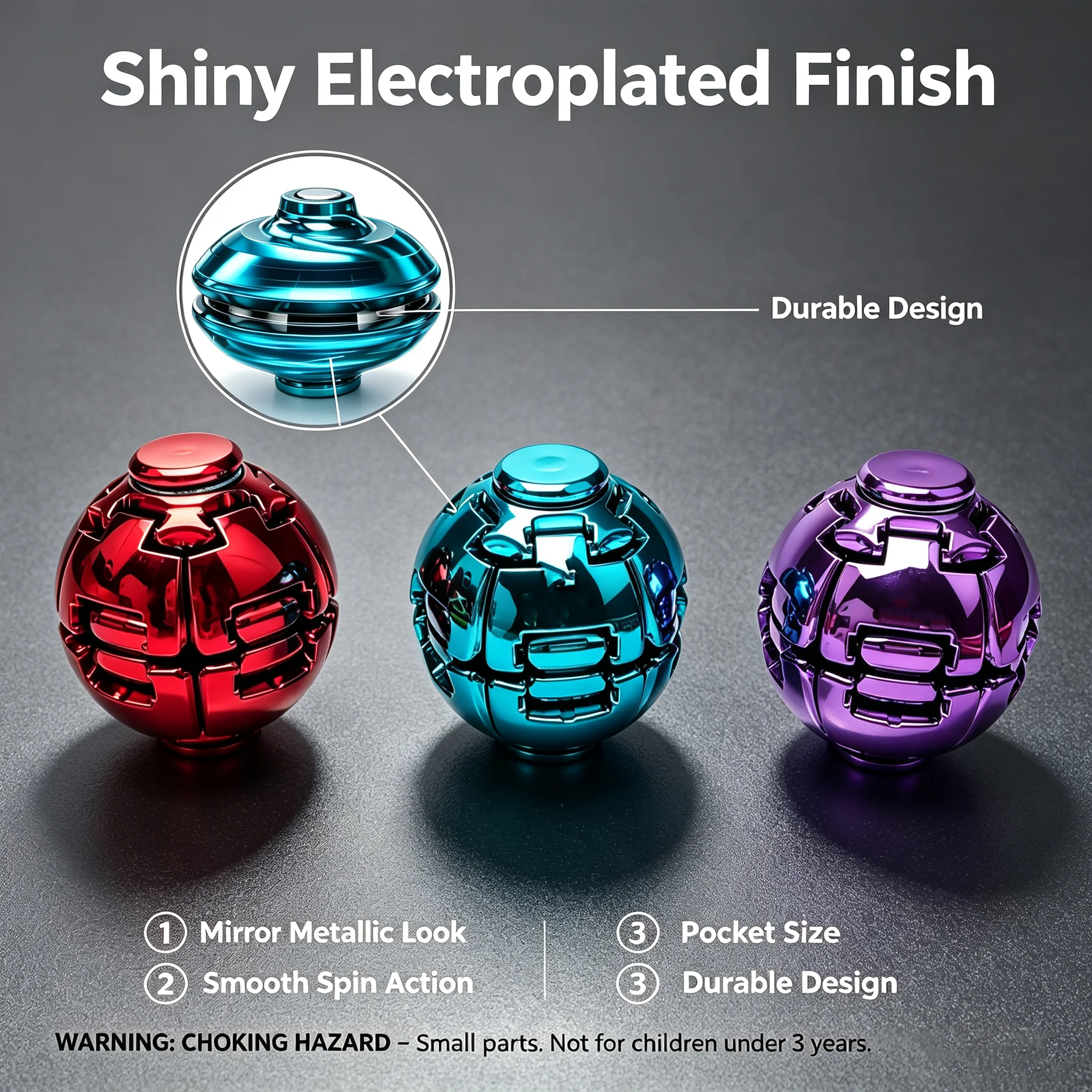Galvanisierter Push-Spin-Fidget-Ball, Spin-Rush-Stressabbau-Gyroskop, geräuscharmes Taschenformat-Fidget-Spinner-Spielzeug, für Erwachsene gegen Angstzustände – Detail 3