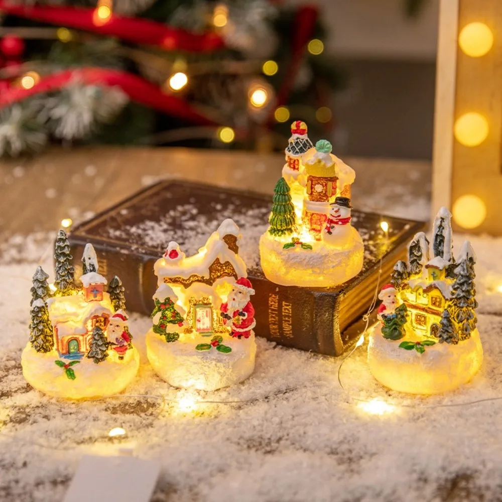 With LED Lights LED Christmas Gingerbread House Resin Battery Operated Miniature Village Light-up Light-up Building