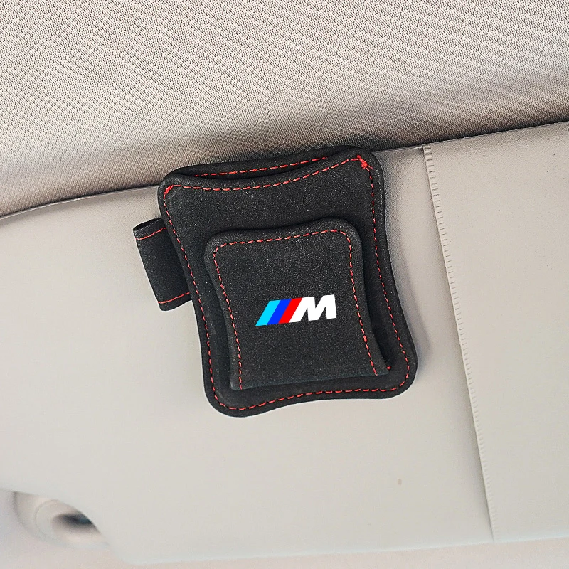Car Glasses Clip Multifunction Sun Visor Leather Magnetic Eyeglasses Clips For BMW M E28 E39 E46 E53 E60 F20 X6 X5 Performance