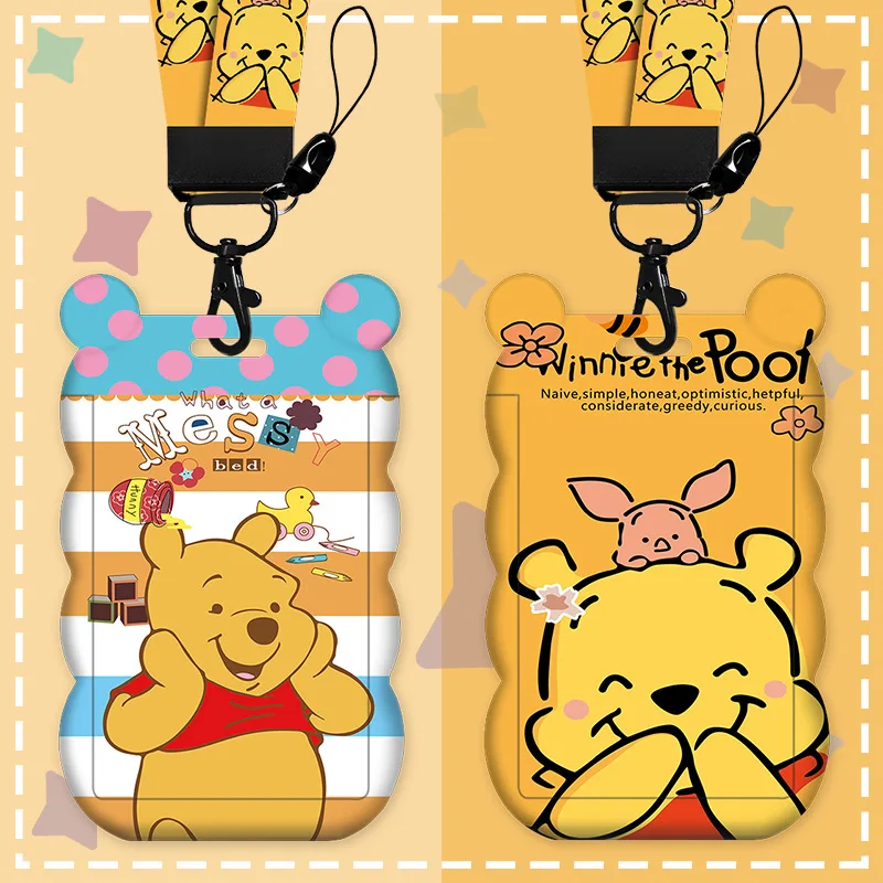 Kawaii Disney Winnie the Pooh Card Holder Cute Access Card Holder with Lanyard Neck-Worn Kindergarten Student ID Holder