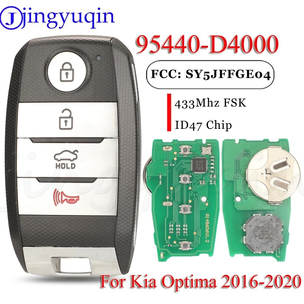 

Jingyuqin SY5JFFGE04 4BTN Aftermarket Keyless Smart Remote Car Key 95440-D4000 95440-D5000 433MHz ID47 For KIA Optima 2016-2020