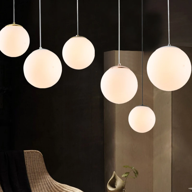 Nordic Glass Ball Pendant Lights Modern White Restaurant Hanging Lamps Restaurant Deco Luminaire Bedroom Light LED Pendant Lamp