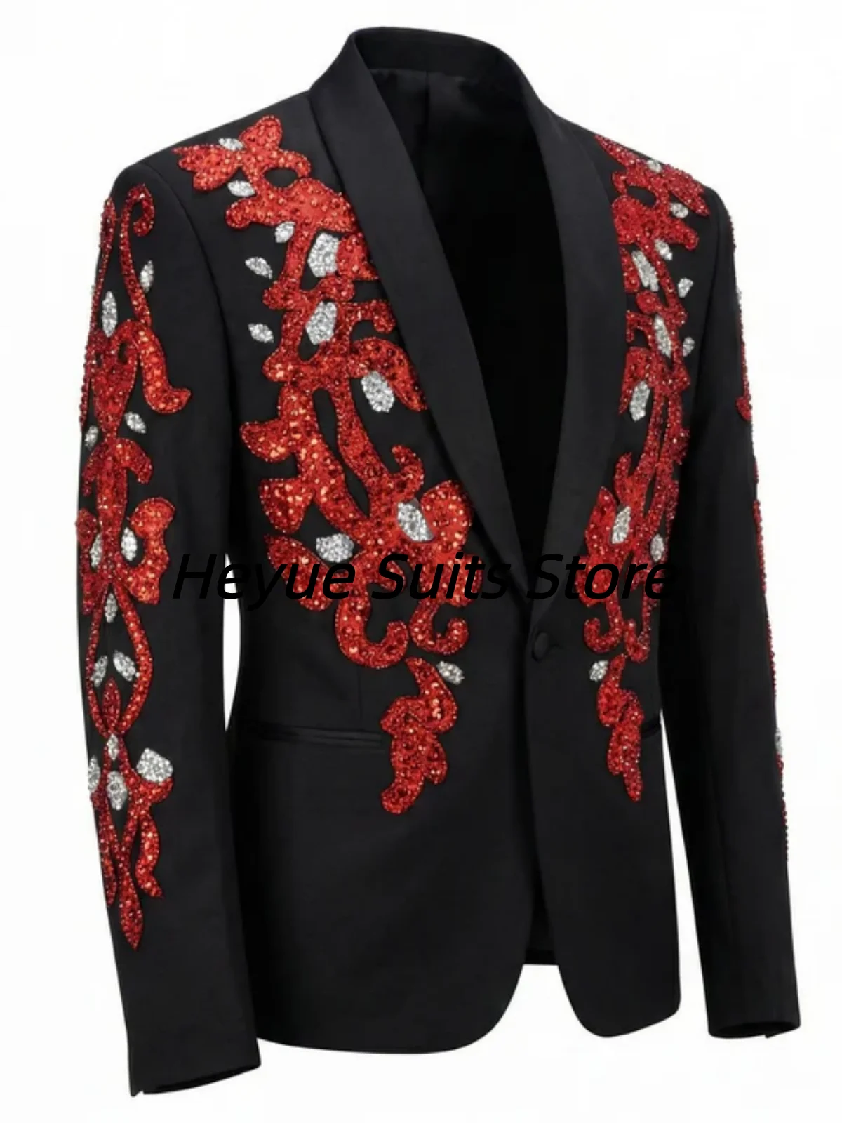 

Роскошные черные блестящие мужские костюмы на заказ, приталенные, с шалевым воротником, для жениха, свадебные смокинги, модные, с вышивкой, комплект из 2 предметов, Ropa Hombre