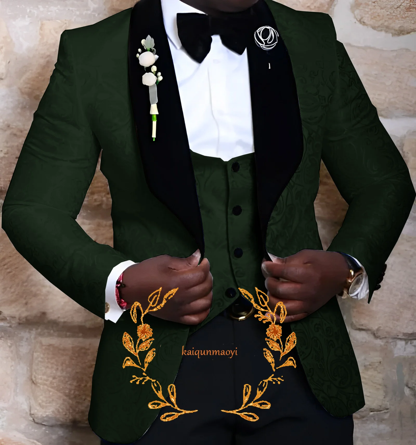 Jacquard Royal Blue Men\'s Suit 3 Piece Groom Wedding Tuxedo Velvet Collar Formal Party Dress Elegant Suit