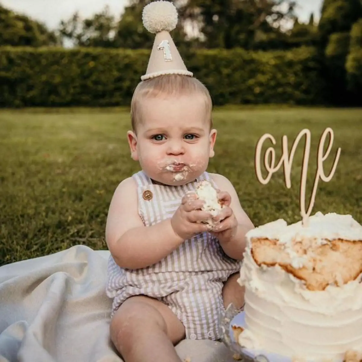 1 Stück Holz One Birthday Happy Cake Topper Holz ONE Kinder Party Cake Topper für Babyparty 1. Jahr alt Dessert Kuchen Dekorationen