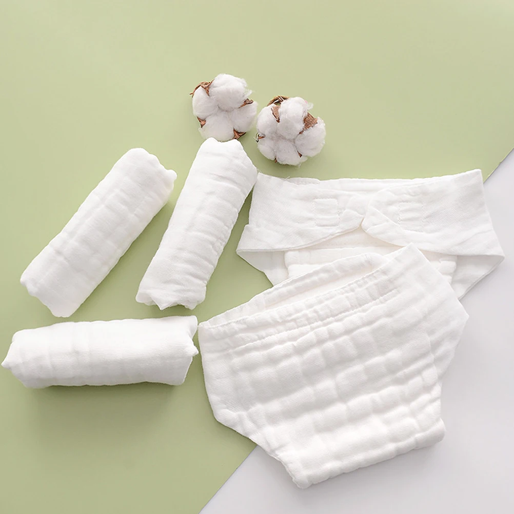 

5pcs Cotton Diapers for Infants Newborn M Size White Reusable Washable Cloth Nappy Inserts Baby Swim Diapers Toddler Burp Liners