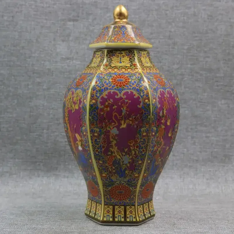

Antique Traditional Chinese qing dynasty vase Enamel Hexagonal Ceramic Ginger Jar Collection Jingdezhen Vase