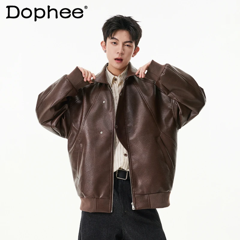 

Модные куртки из искусственной кожи для мужчин и женщин, весна 2026, новая трендовая свободная мотоциклетная куртка, ветрозащитная и водонепроницаемая, в стиле High Street, рабочая одежда