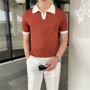 2023 여름 라펠 통기성 반팔 의류, 슬림한 한국 버전, 트렌드 니트 폴로 셔츠 