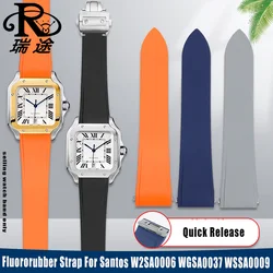 Fluororubber Strap For Cartier Santos W2SA0006 WGSA0037 WSSA0009 Viton Watchbands Quick Release Waterproof FKM Bracelet 21MM Men