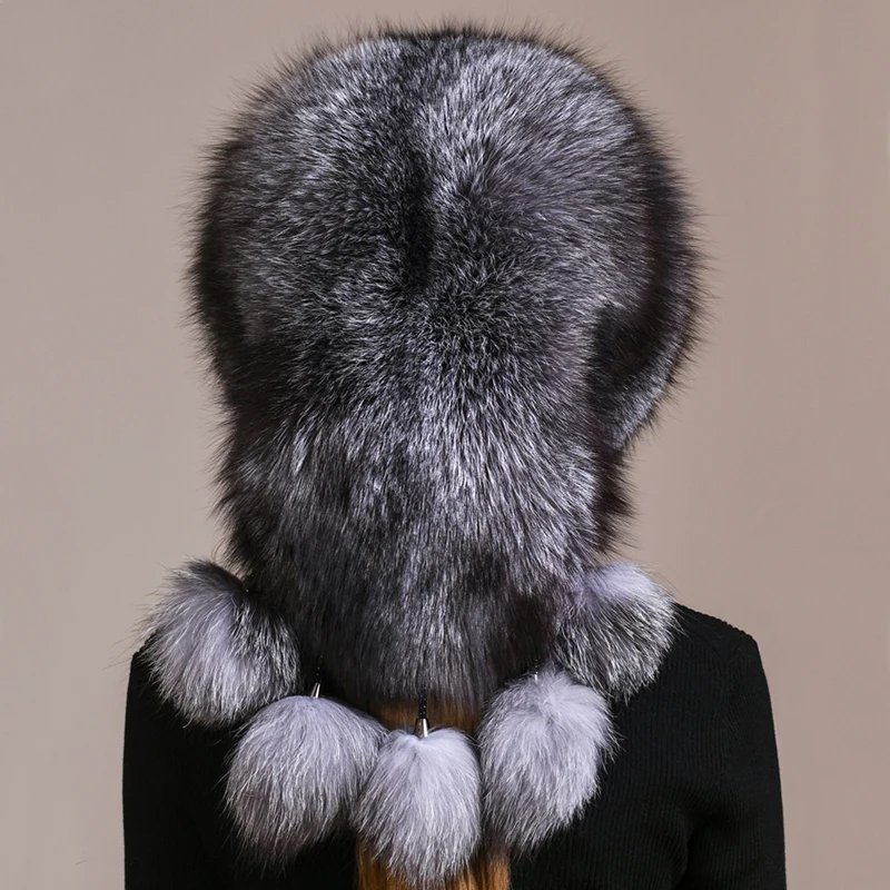 Winter Warm Women Russian Raccoon Royal Fur Caps Fox fur Hat Dome Mongolian Hat Fur Hat Luxury Lady Natural Fox Fur Bomber Hat