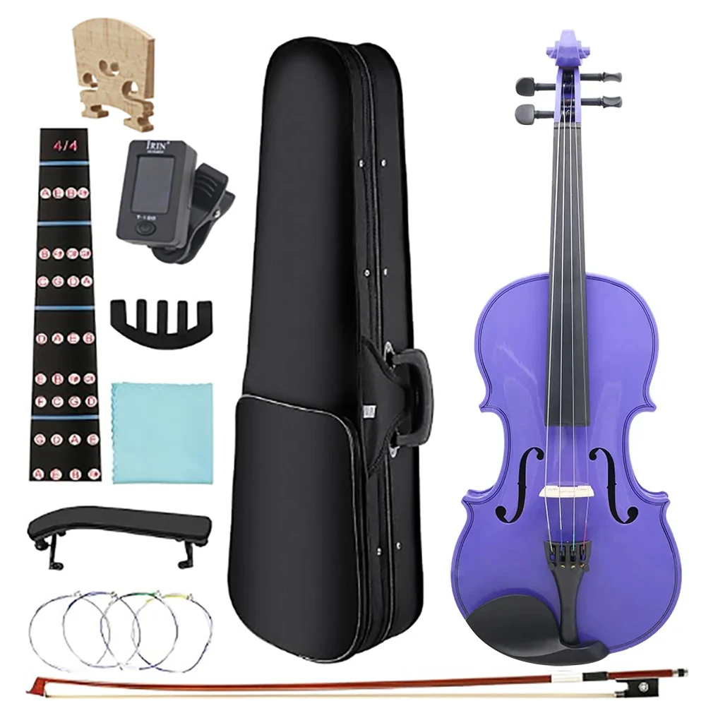 4/4 Violin Suitable for Beginners Student Violin Sets Purple Violin with Case Bow Strings Shoulder Rest  Accessories