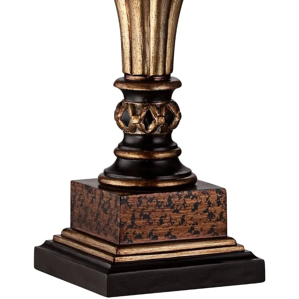 مصباح طاولة تقليدي بطول 30 طويلًا مع صورة ظلية مزهرية ذهبية وغطاء جرس أسمر لديكور المنزل #6