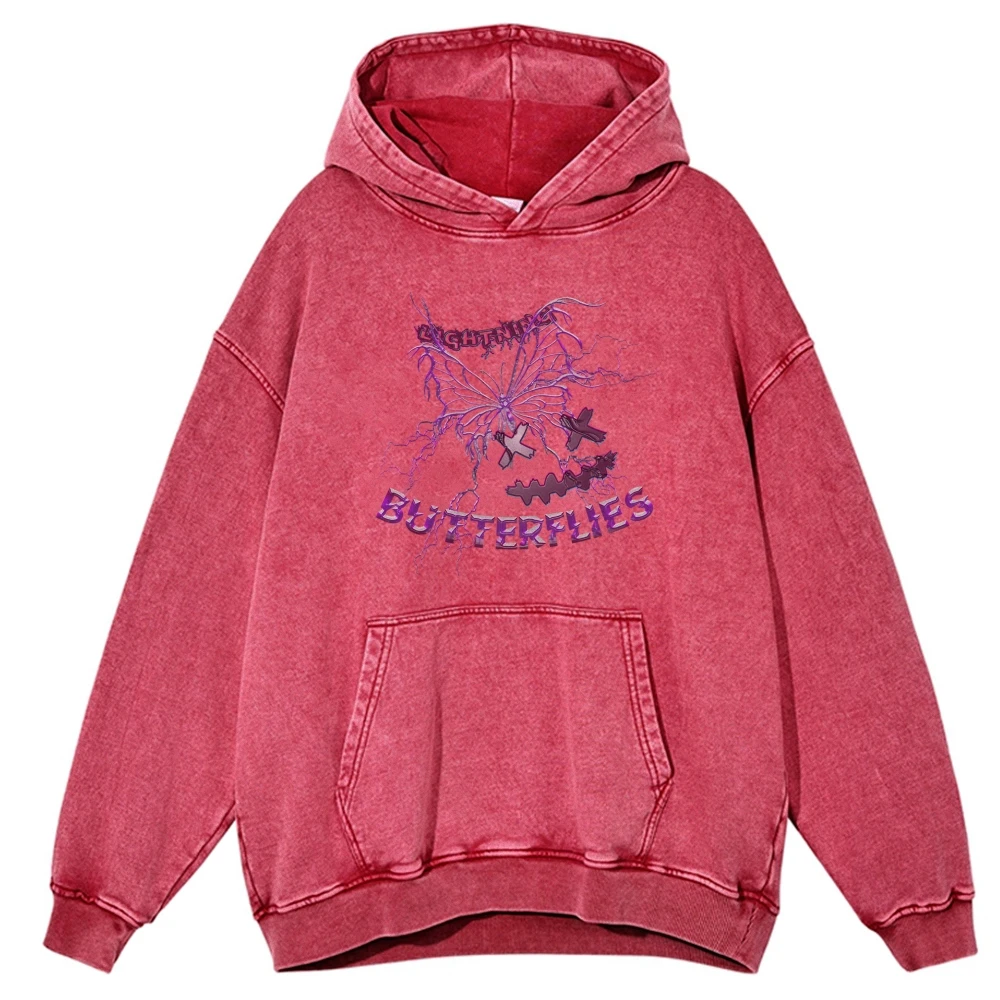 

Butterflies Y2k Unisex Printed Casual Washed Hoodie Sweatshirt, Stylish Y2k Clothing