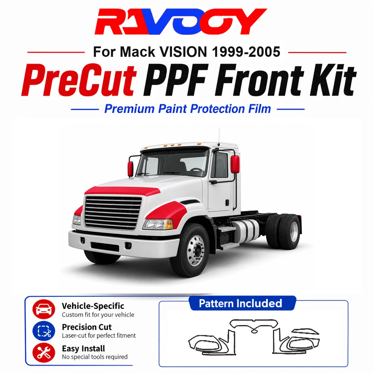 

8.5mil TPU Precut PPF Kit For Mack VISION 1999-2005 - Hood, Fenders & Mirror Set - Self-Healing Clear Bra Film