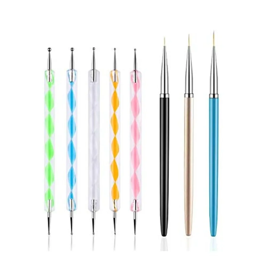 

5PCS Dotting Pens with 3 PCS Nail Painting Brushes, Nail Art Design Tools