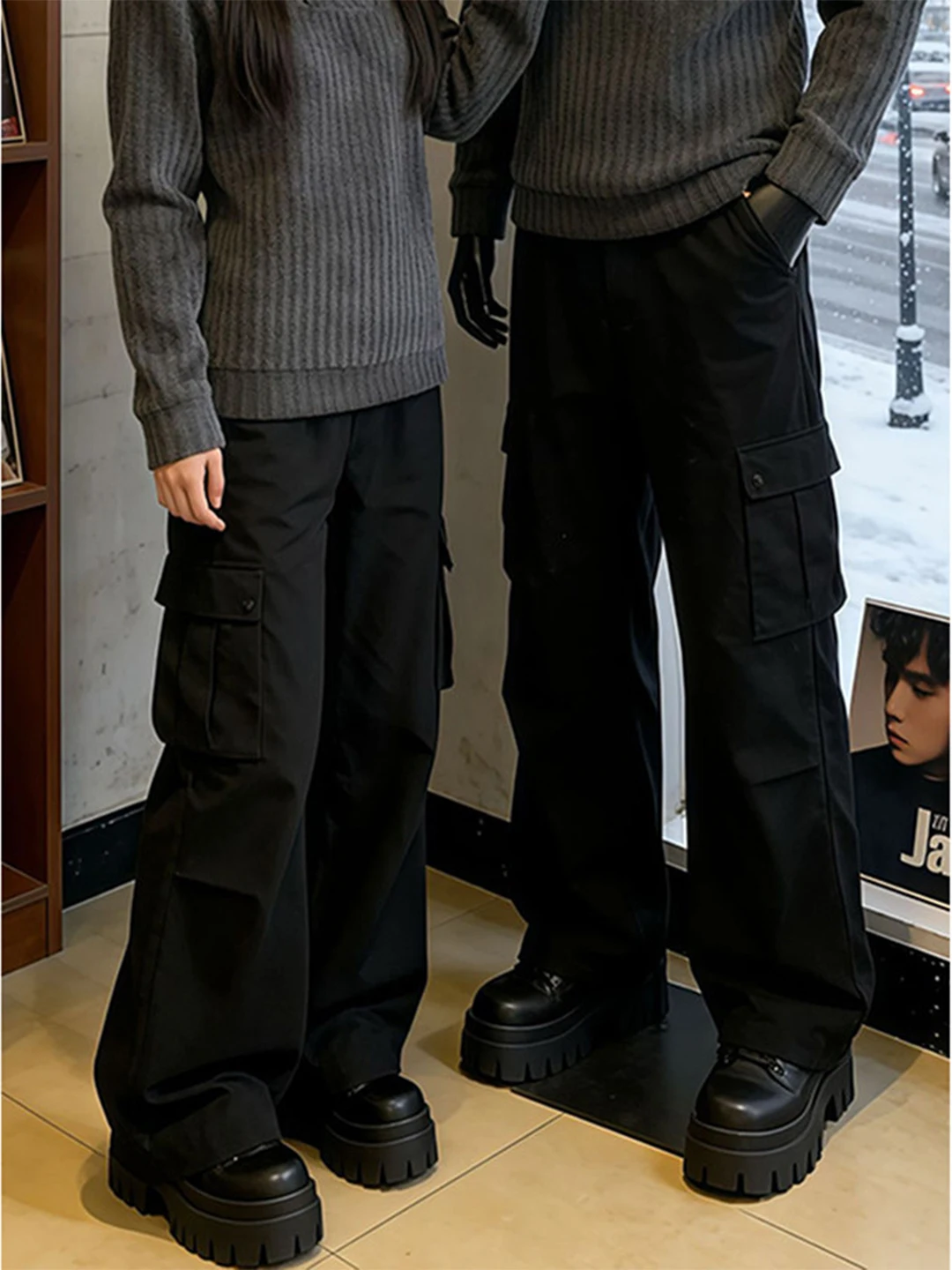 

Cleanfit Bla Bell Bot Workwear Pants Men's American High Street Pleated Wide Leg Jeans Straight Cut Denim Pants