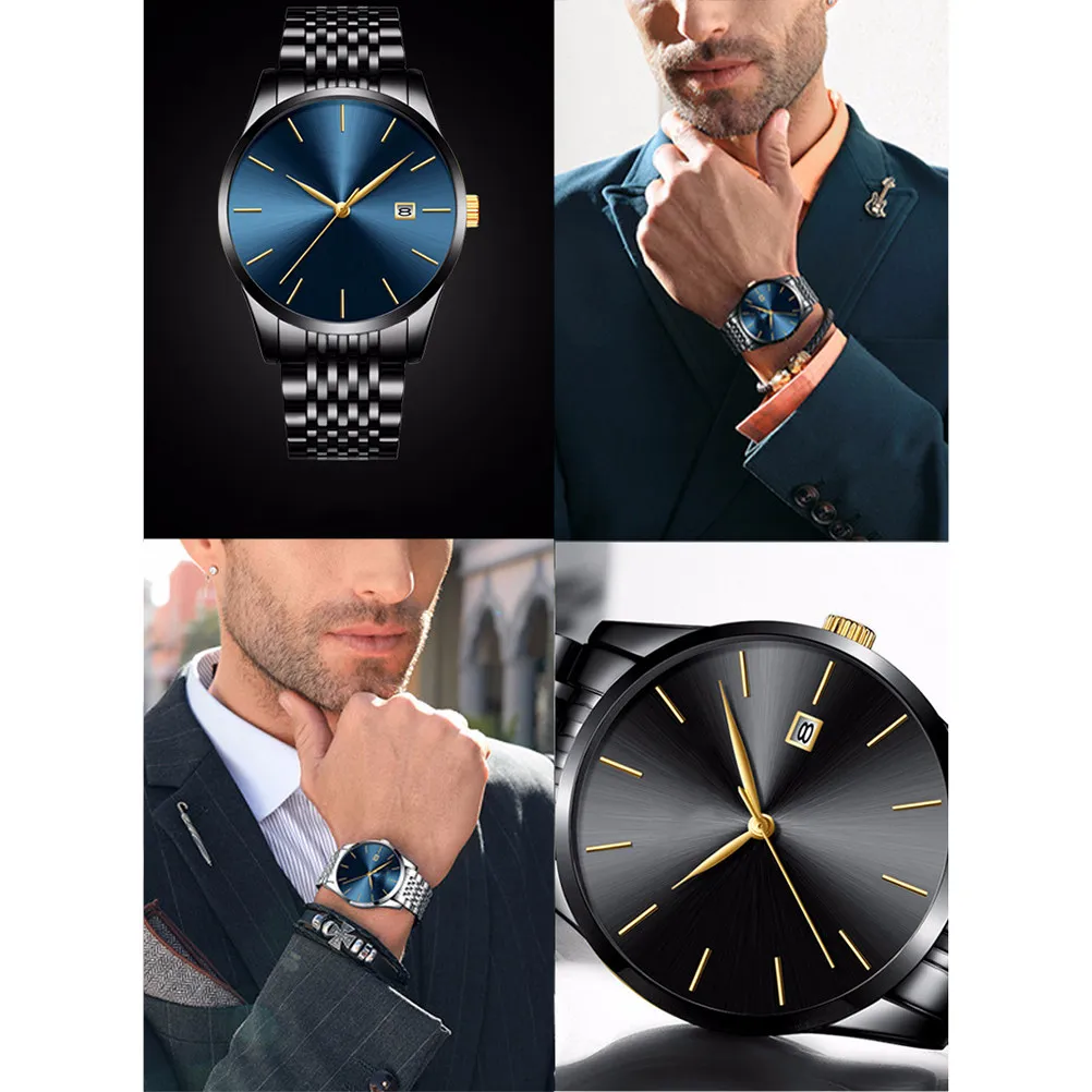 Stainless Steel Men's Quartz Wristwatch Business Luxury Design with Calendar Display Life Waterproof Precision Timekeeping