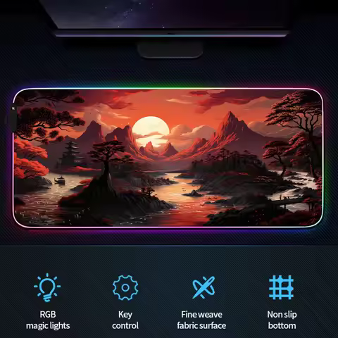 RGB Mouse pad Ukiyo-e landscape illustrations game mat rubber anti-slip Desk Mat LED glow Gaming keypad mousepad pc accessories