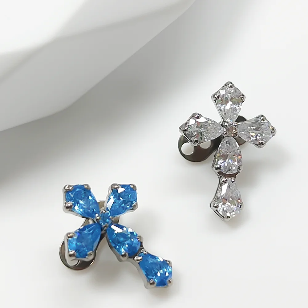 الطبية الصف F136 سبائك التيتانيوم الفاخرة عالية الجودة الصليب زركونيا الترقوة مرساة مسمار المألوف المخفية ثقب المجوهرات