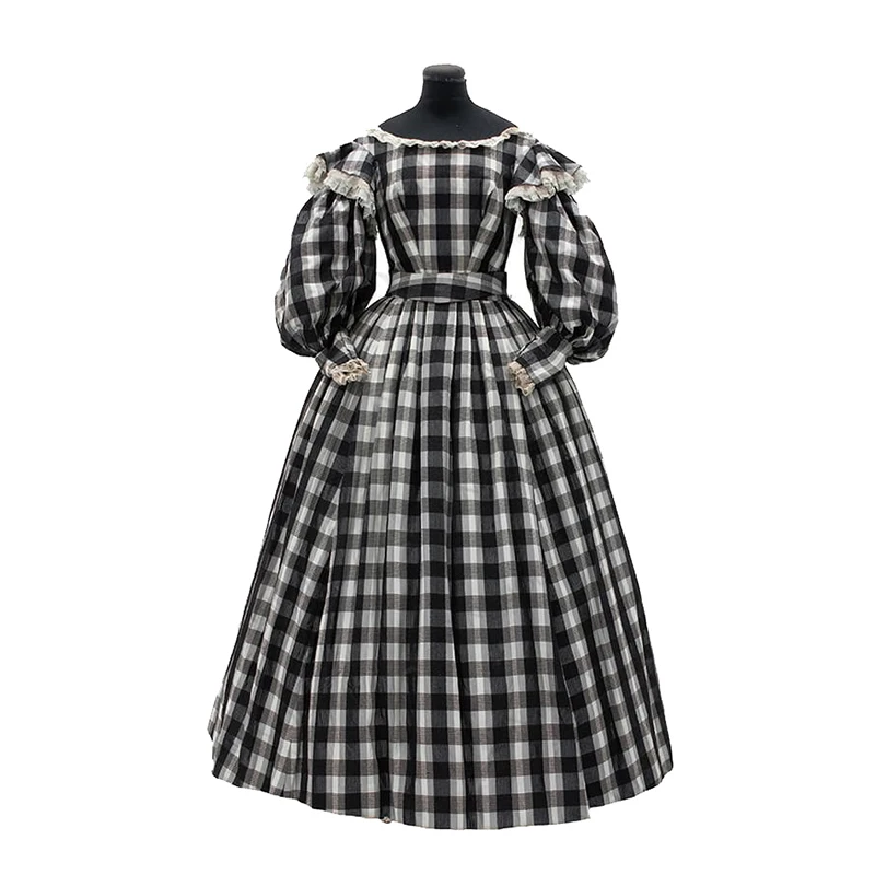 

Индивидуальный пошив: готическое платье в шотландскую клетку из хлопка, с пышными рукавами, в стиле Викторианской эпохи, костюм горничной, рабочая одежда
