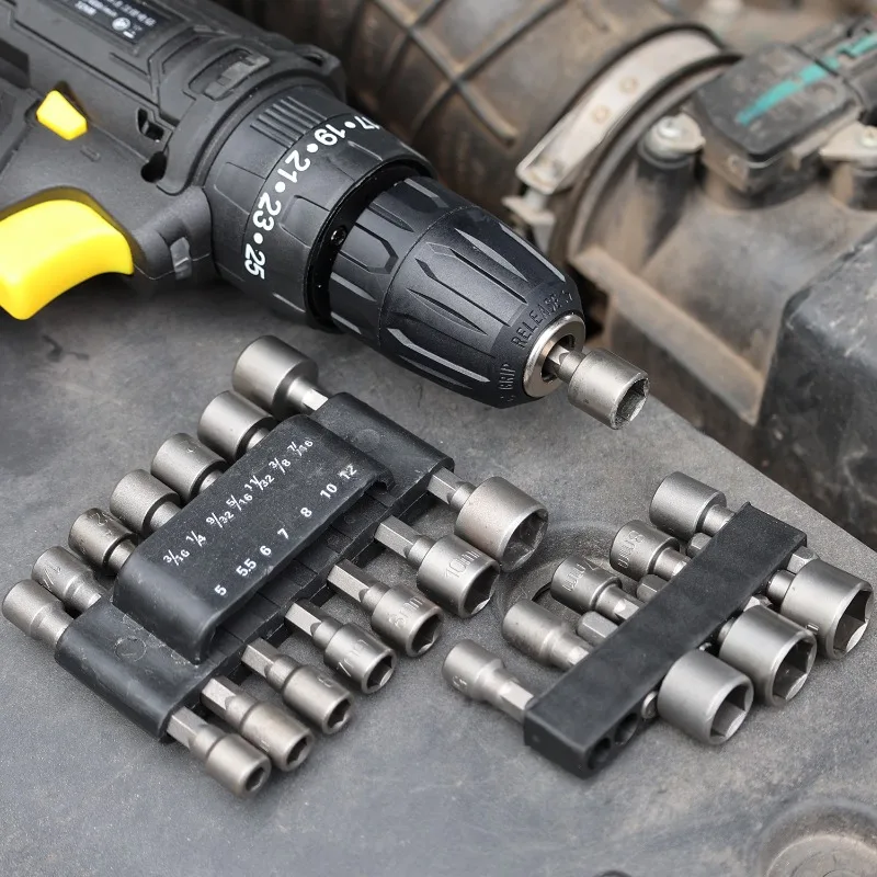14-Piece Hexagon Nut Driver Set Steel Socket Screwdriver Wrench Electric Impact Bolt Handle Tools with Drill Bit Adapter view 2
