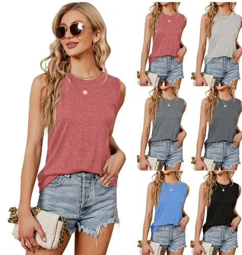 

Women's fashionable casual loose knit sleeveless round neck shirt for spring and summer 2025 new women's clothing in stock