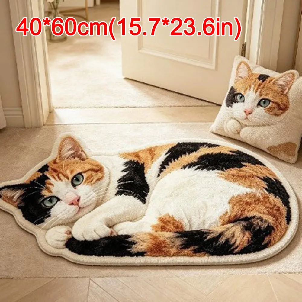Special-shaped Cat Floor Mat Absorbent Soft Surface Cat Shaped Rug Cat Pattern Non Slip Backing Animal Door Mat Bedroom Decor