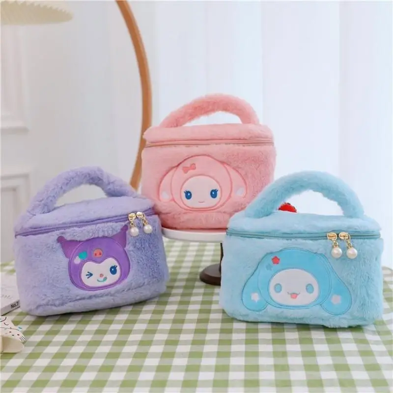 

Cinnamoroll My Melody Anime Kawaii Sanrio Plush Toy Bag Cute Cartoon Kuromi Makeup Storage Portable Handbag Gifts for Girls