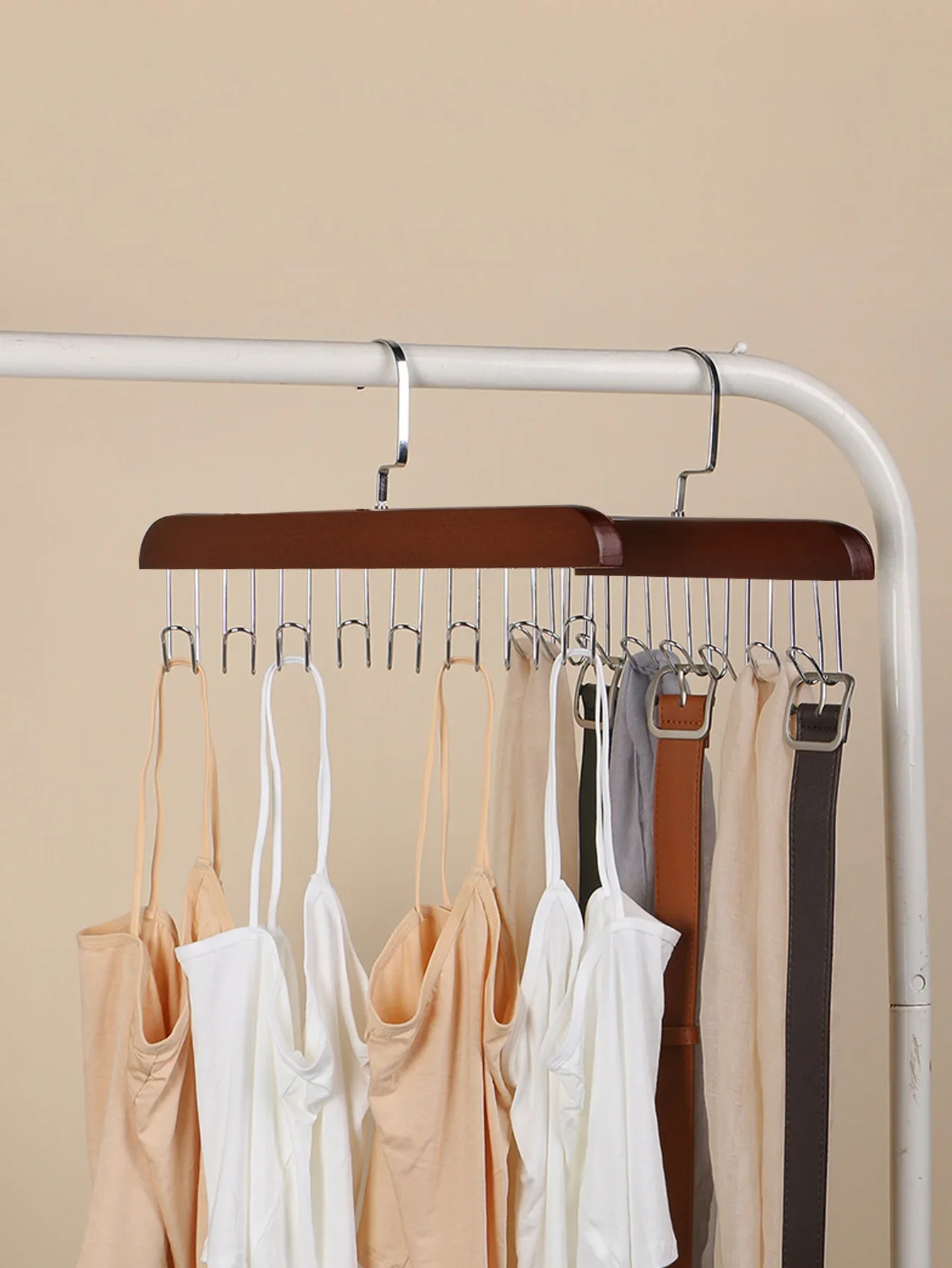 

1/2/3pcs wooden new multifunctional hook hanger, bra strap storage, including 8 hooks, suitable for home and dormitory use