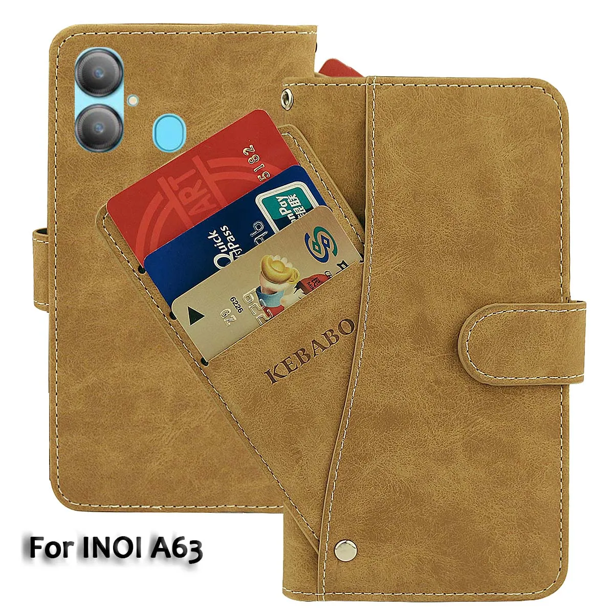 

Vintage Leather Wallet INOI A63 Case 6.5" Flip Luxury Card Slots Cover Magnet Phone Protective Cases Bags