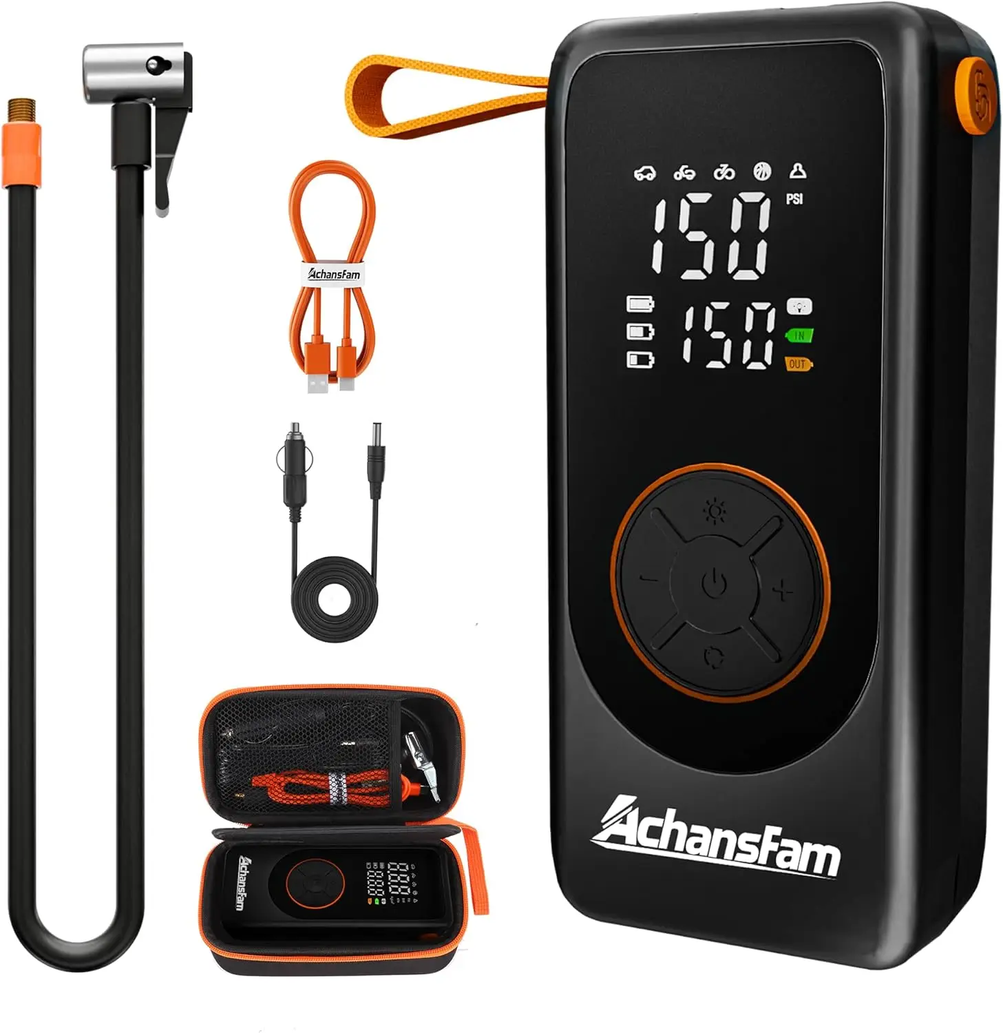 

P9 Pro Portable Air Compressor, 48s Fast Inflation, 150 PSI Digital Gauge, Dual Power, Long Runtime, Includes Storage Case