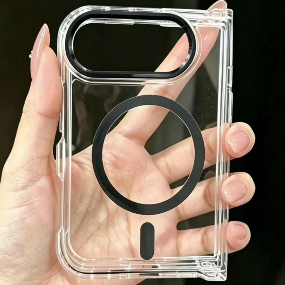 Transparent Phone Case Foldable Scratch Resistant Magnetic Phone Case Full Coverage Shockproof for iPhone Duo