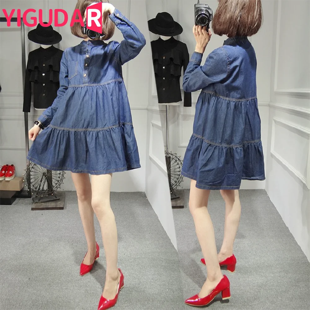 

Maternity Dress long Sleeve Soft Denim Pregnant women Clothes pregnancy photoshoot dress korean fashion vestidos de fotografía