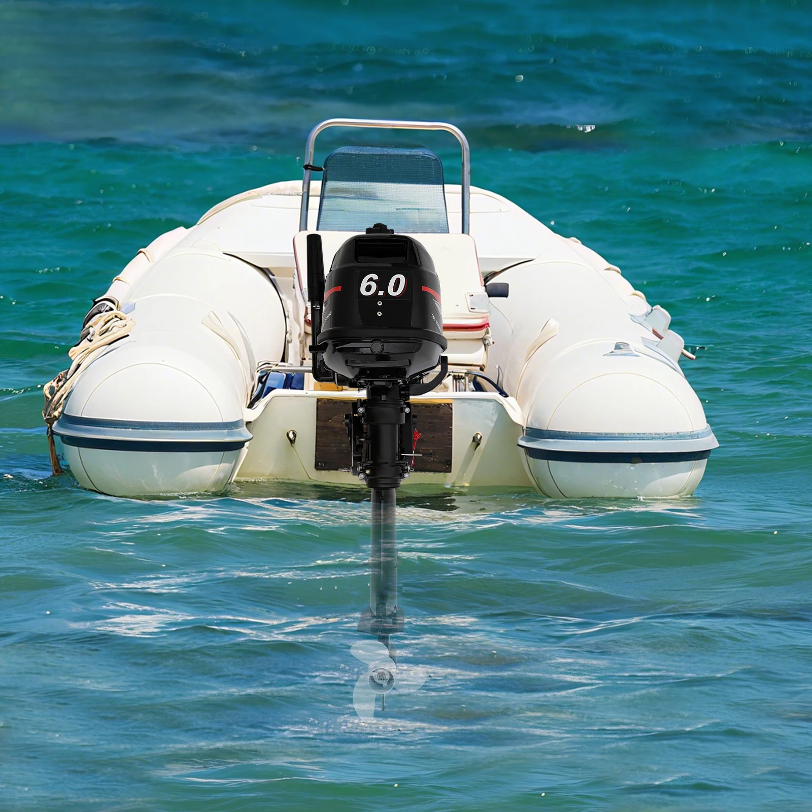 6HP Outboard Motor 2-Stroke 102cc, Short Shaft Water Cooled Boat Engine with Manual Start, Tiller Control for Fishing Boat Inflatable