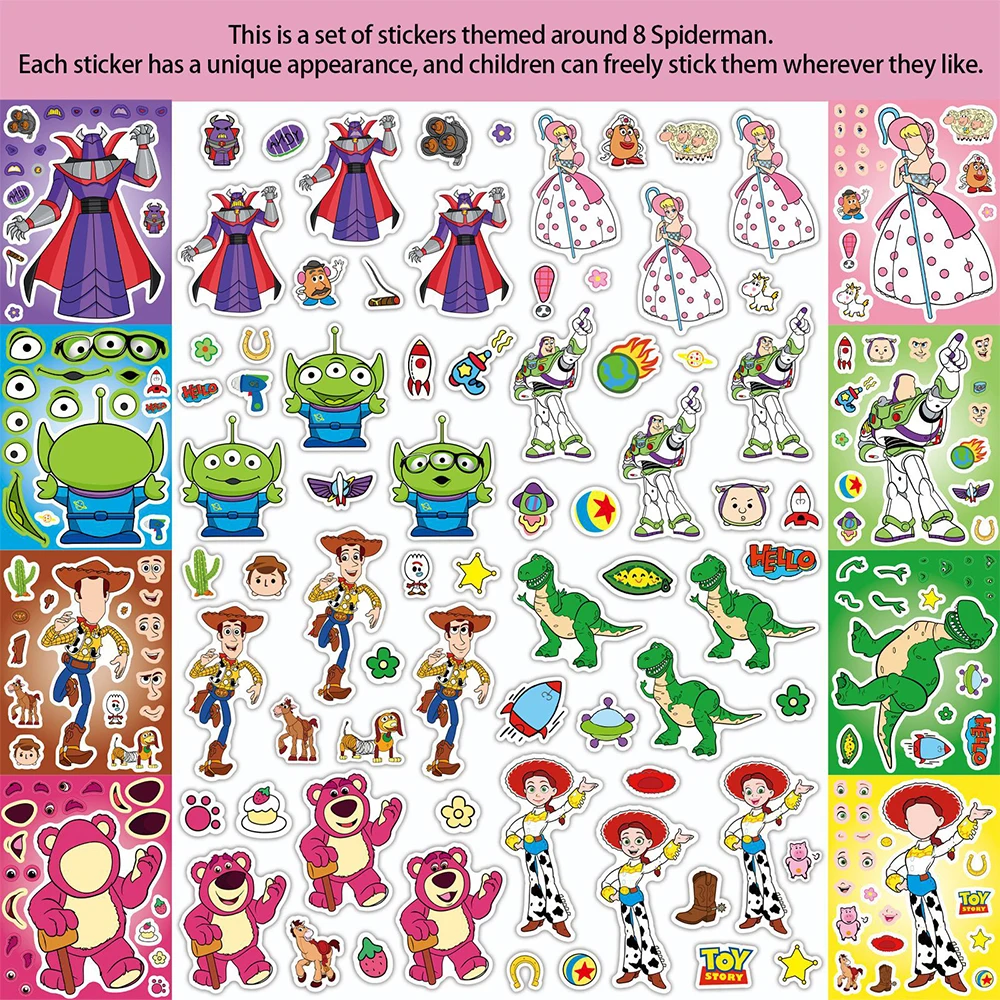 

8/16sheets Cute Disney Anime Toy Story Puzzle Stickers Funny Make a Face Cartoon Assemble Jigsaw Decal for Kid Birthday Gift Toy