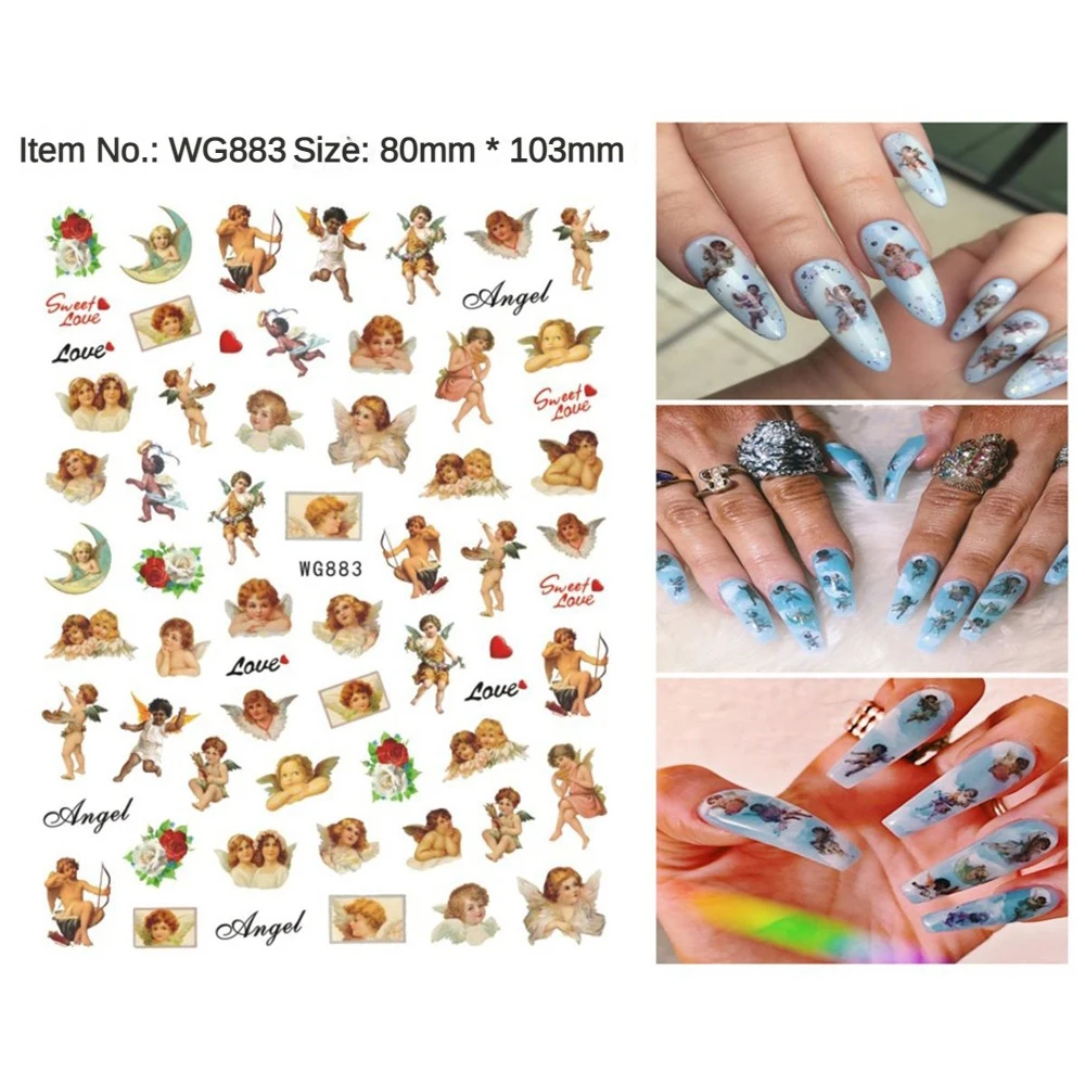 Nail Sticker No Odor Autohesion Angel Flower Pattern Nail Sticker Cupid Sticker Finger Nails Art Decal Nail Nail Design