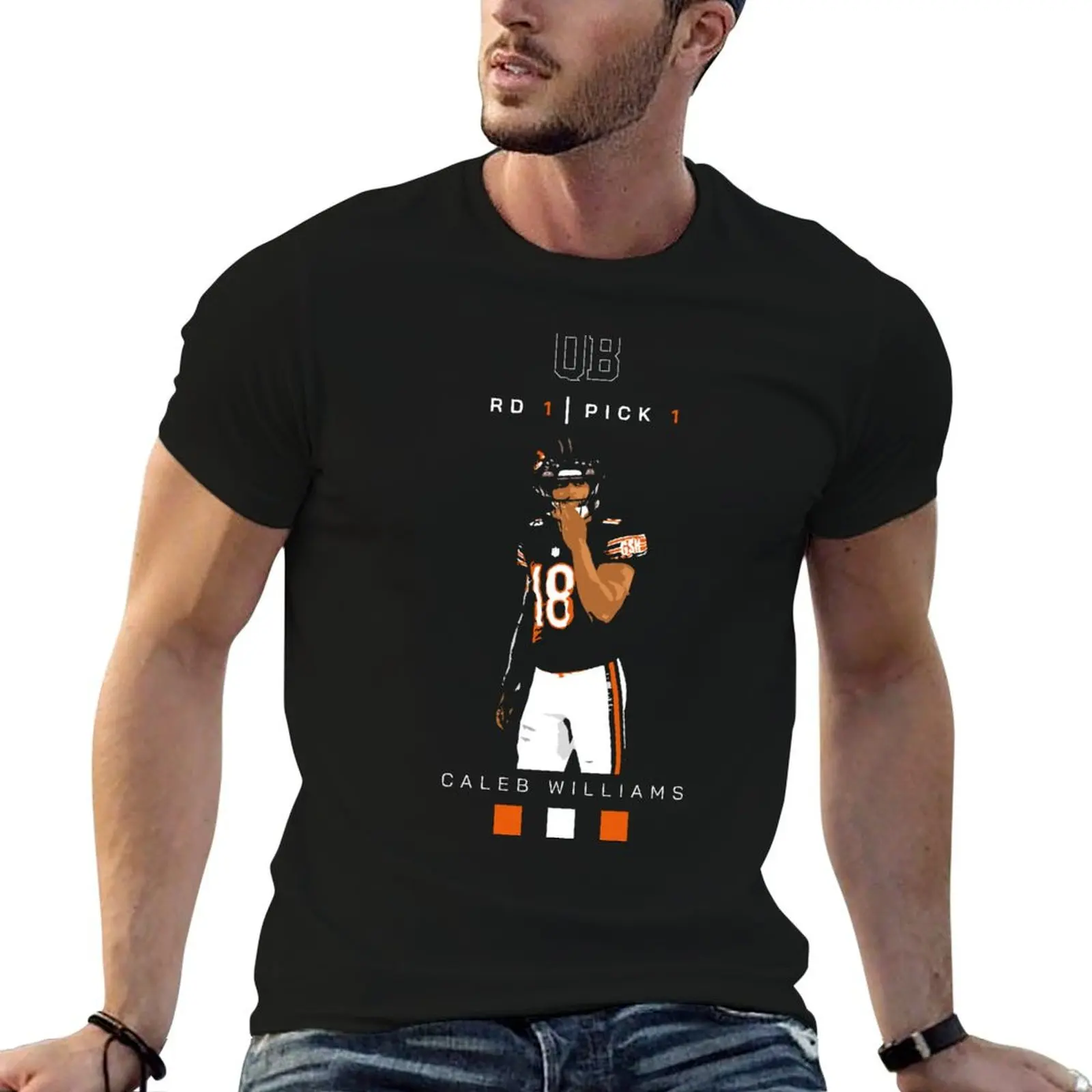 Caleb Williams QB Bears #18 - Round 1 Pick 1 Graphic Art T-Shirt cotton t shirt pack t shirt custom print T-Shirt