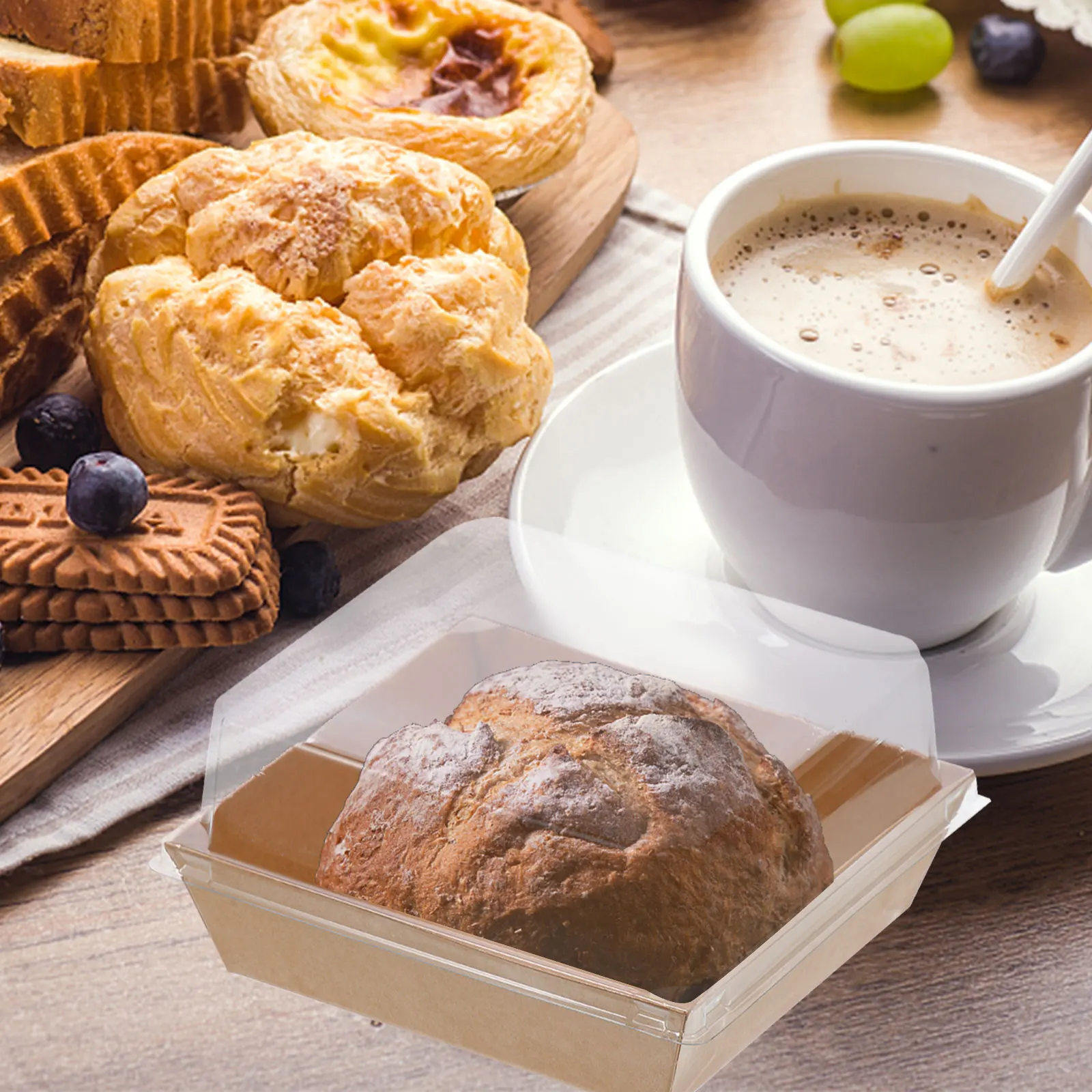 

50Pcs Clear Lid Bakery Boxes Kraft Paper Small Cake Boxes Dessert Packaging Cupcake Holder Snack Box Cake Slice Container