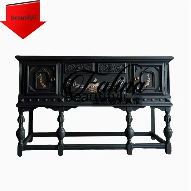 Q181 1 French entrance cabinet European solid wood carving flower living room dining side partition cabinet retro decorative cab
