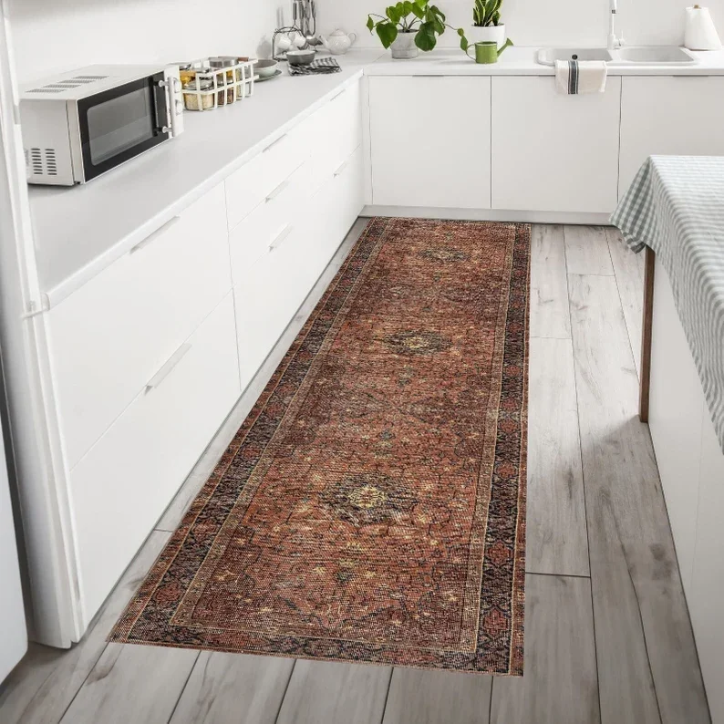 Terracota boho cozinha entrada corredor turco corredor vintage estilo persa corredor lavável boêmio área tapetes