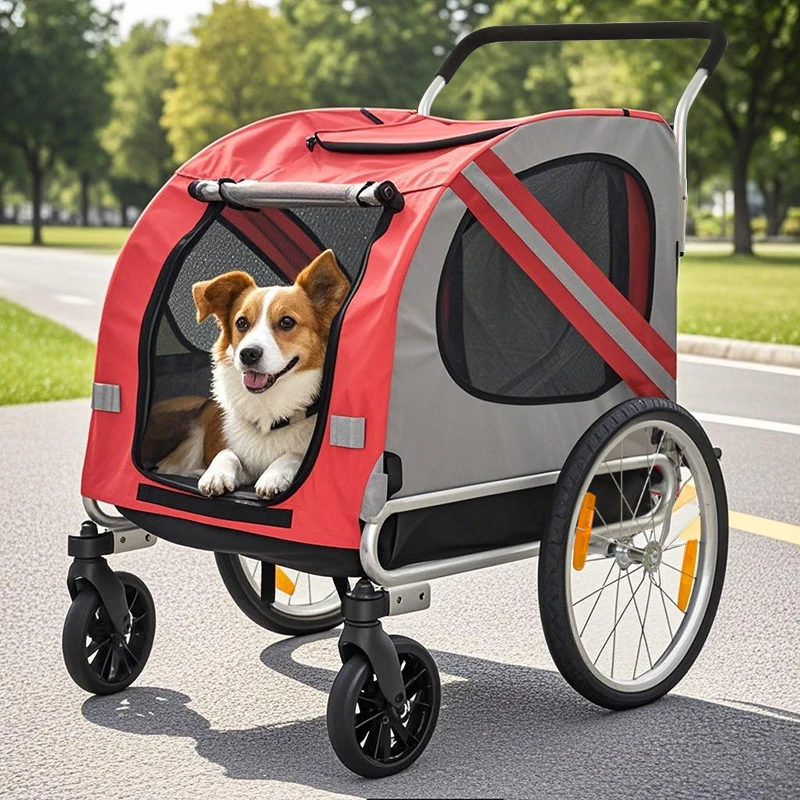 50  Wholesale Pet Stroller with Large Space Folding Cat Stroller Can Be Connected to a Bicycle
