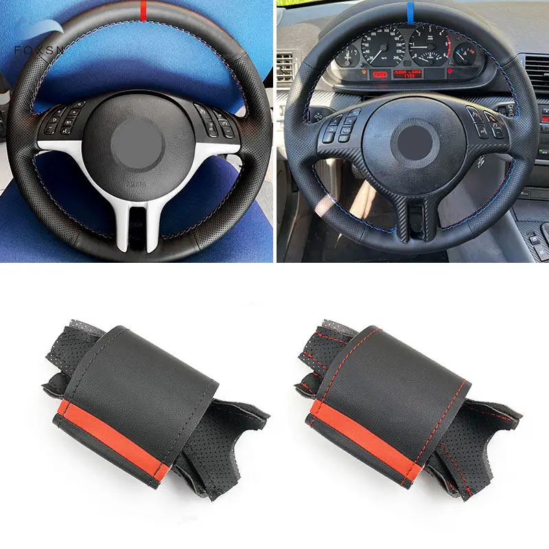 

For BMW 3 5 Series E46 Coupe E39 X5 E53 Z3 E36 2000-2003 Car Interior Steering Wheel Cover Hand Braid Perforated Leather Trim