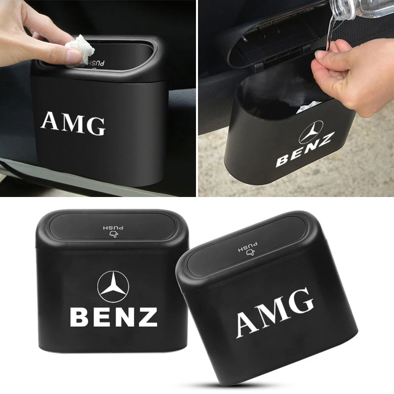 Car Trash Bin Hanging Storage Box ABS Square Pressing Trash Bin For Mercedes Benz A180 A200 A260 W203 W210 W211 W204 C E S CLS