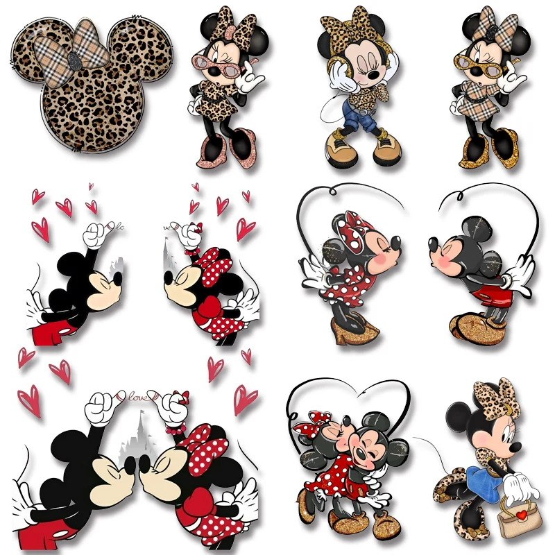 Mickey Minnie in Leopard Print Iron-on Transfers Applique on Clothes Heat-sensitive printing Adhesive patches